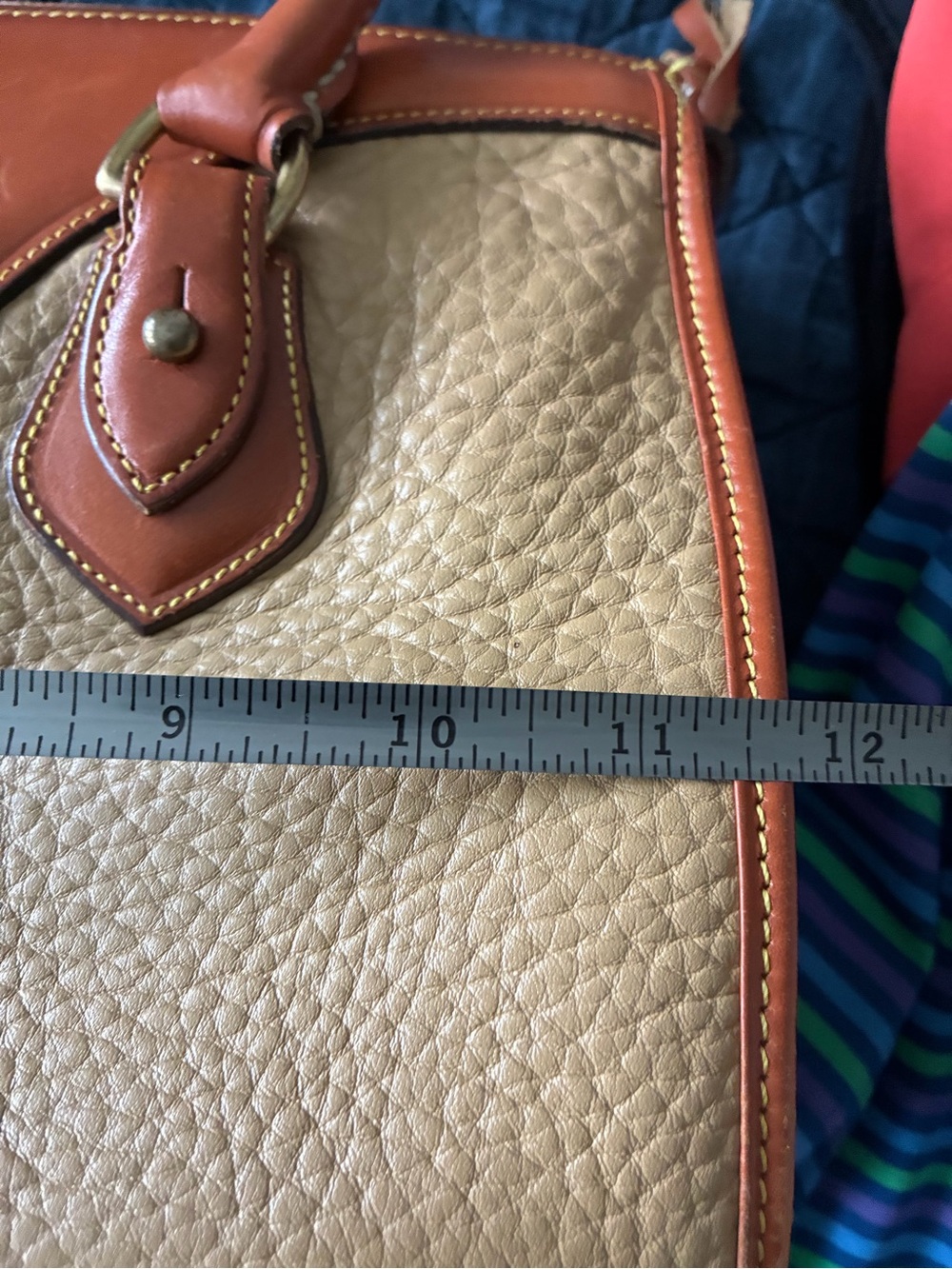 Dooney & Bourke Tan Pebble Leather Satchel with Brown Trim - Picture 14 of 16